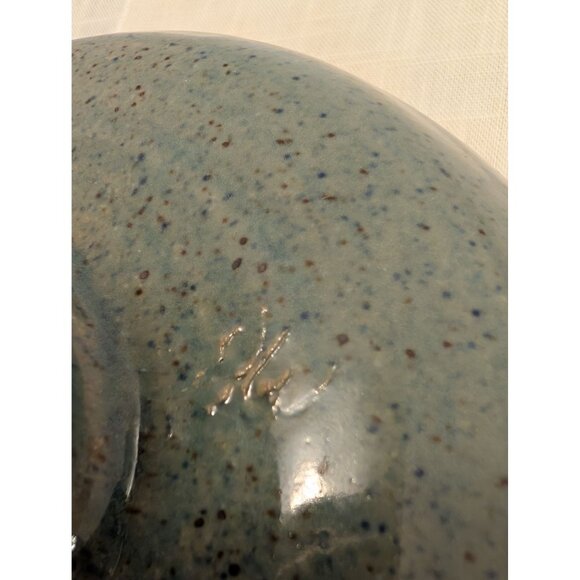 Handcrafted Studio Pottery Blue Gray Glaze Speckled Pedestal Bowl 7" Signed JW - Picture 6 of 11